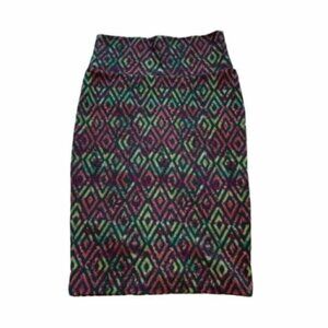Lularoe Cassie Pencil Skirt Geometric Diamond Green Pink